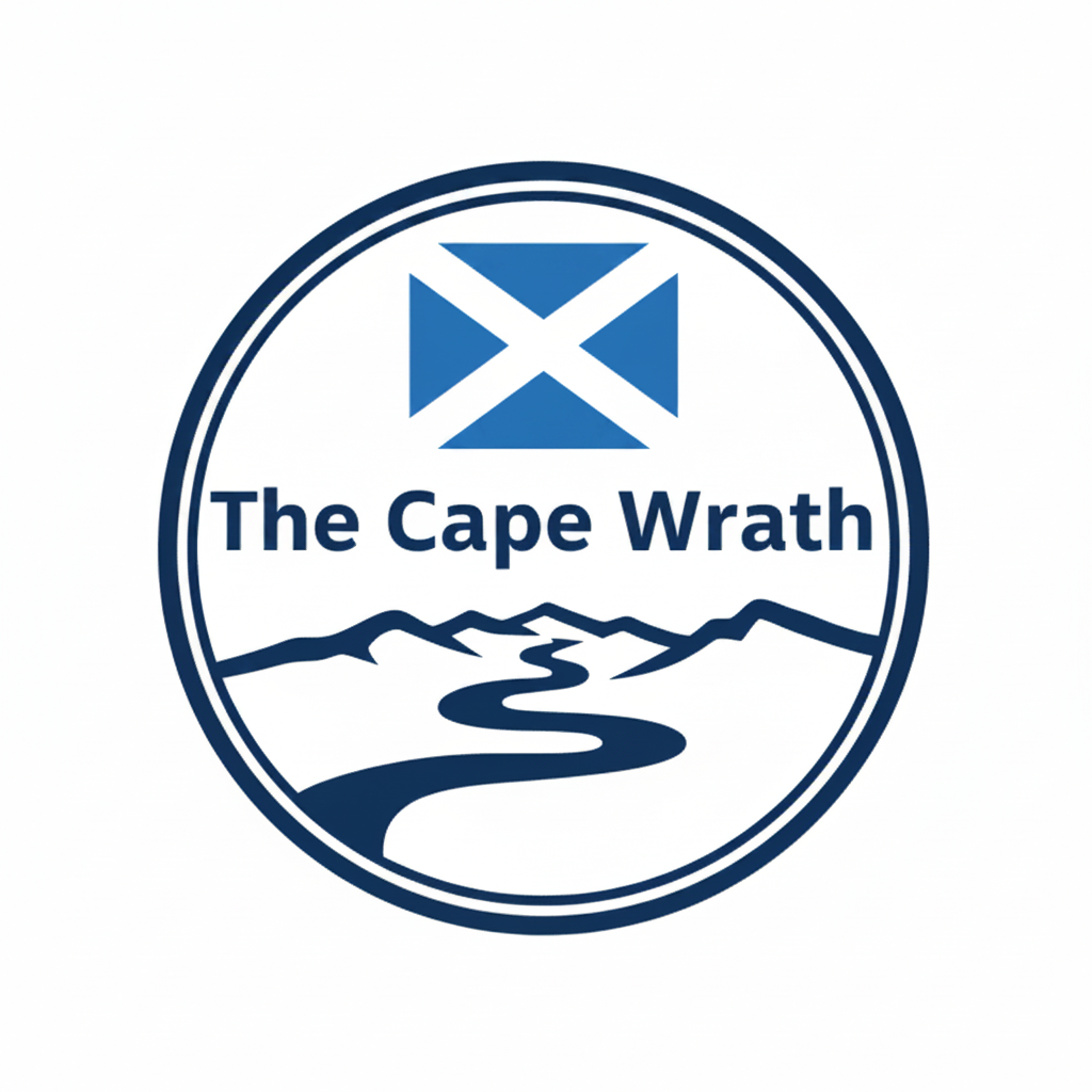 The Cape Wrath logo showing a Scottish flag, mountain trail and coastline